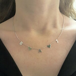 Coração de prata esterlina 925K e colar com inicial de letra personalizada com corações, colar de coração inicial, presentes personalizados, presente para sua mãe