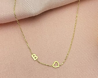 925K Sterling Silver Heart Initial Necklace for Women , Heart Letter Sideways Necklace ,Custom Letter Necklace With Heart,Personalized Gifts