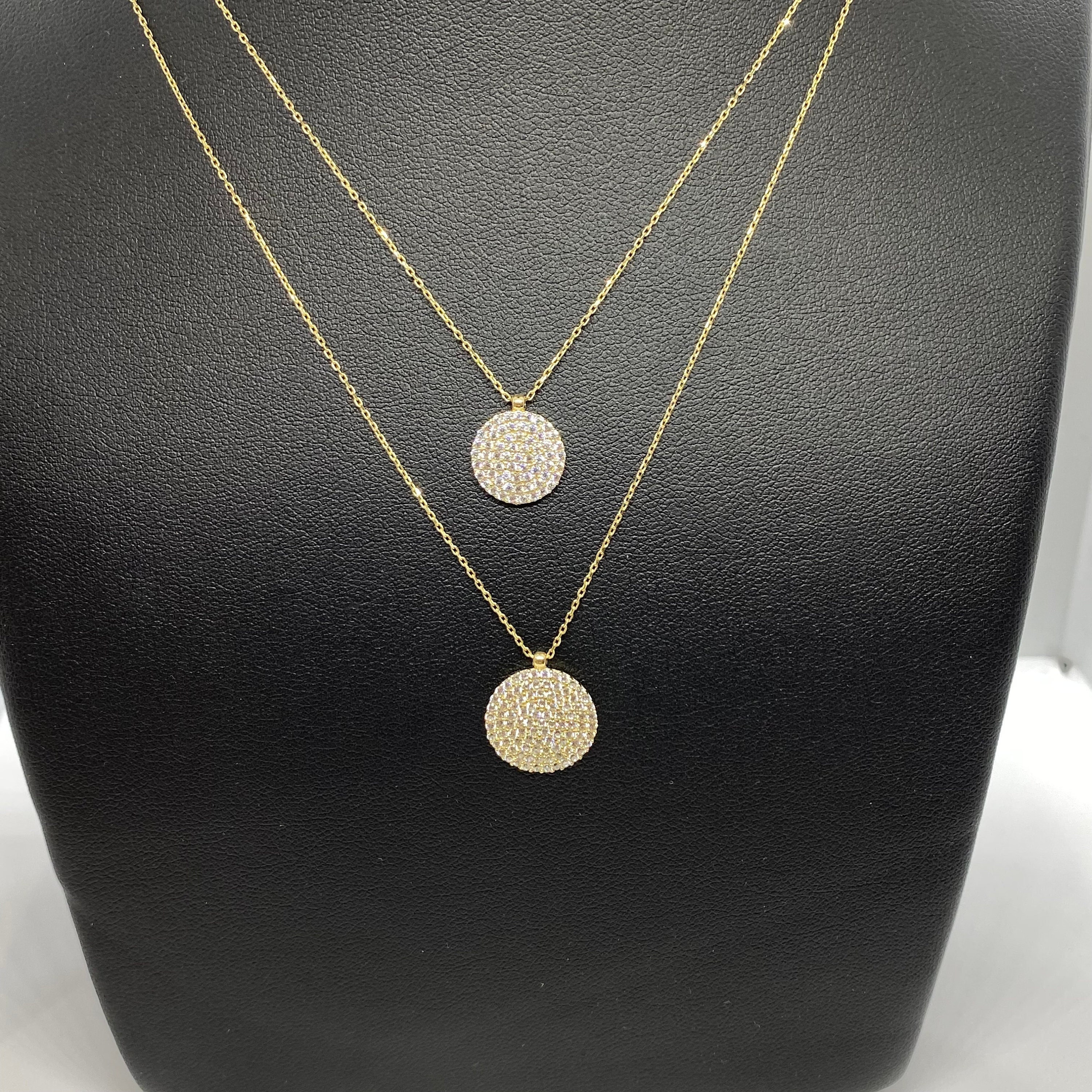 14K Solid Gold CZ Runde Halskette für Frauen, CZ Pave Anhänger, Disc Halskette Gold, Kreis Halskette, Geburtstagsgeschenk für sie, Casual Schmuck