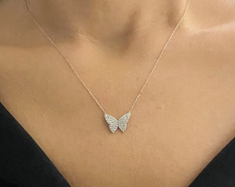 Collier papillon en argent sterling 925 CZ pour femme, pendentif papillon, bijoux de tous les jours, collier en argent, collier superposé minimaliste