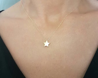 14K Echtgold Stern Halskette für Frauen, Beste Geburtstagsgeschenk, Zierliche Stern Halskette, Stern Schmuck, Stern Anhänger
