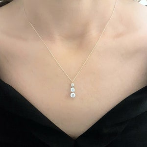 14K Solid Gold Trio Stone Necklace for Women,  CZ Solitaire Necklace, Three Stone Pendant , Past Present Future Necklace , Gift for her