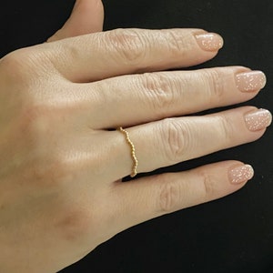 14K Solid Gold Dot Wave Ring for Women , Gold Wave Ring , 14K Solid Gold Thin Band , 14K Gold Stacking Wave Ring , Christmas Gift for Her