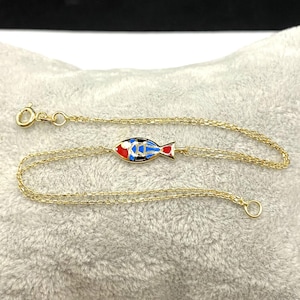14K Real Solid Gold Multicolored Fish Bracelet for Women , Fish Jewelry ,Ocean Life , Fish Charm Bracelet , Gift for her ,Birthday Gifts