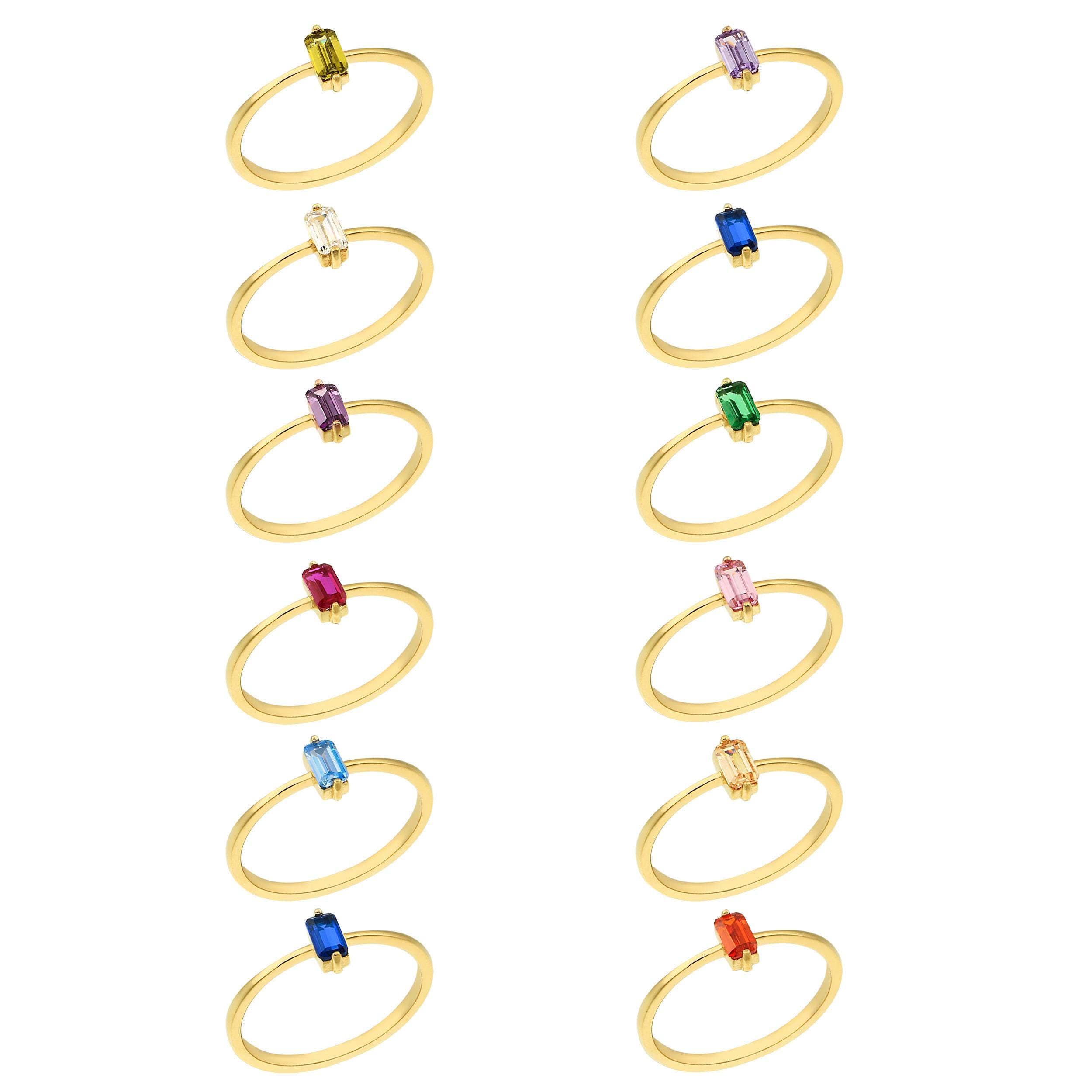 Yfmlm Rigs 14K Gold Baguette Birthstone Ring, Personalized Family Rings , CZ Multi ...