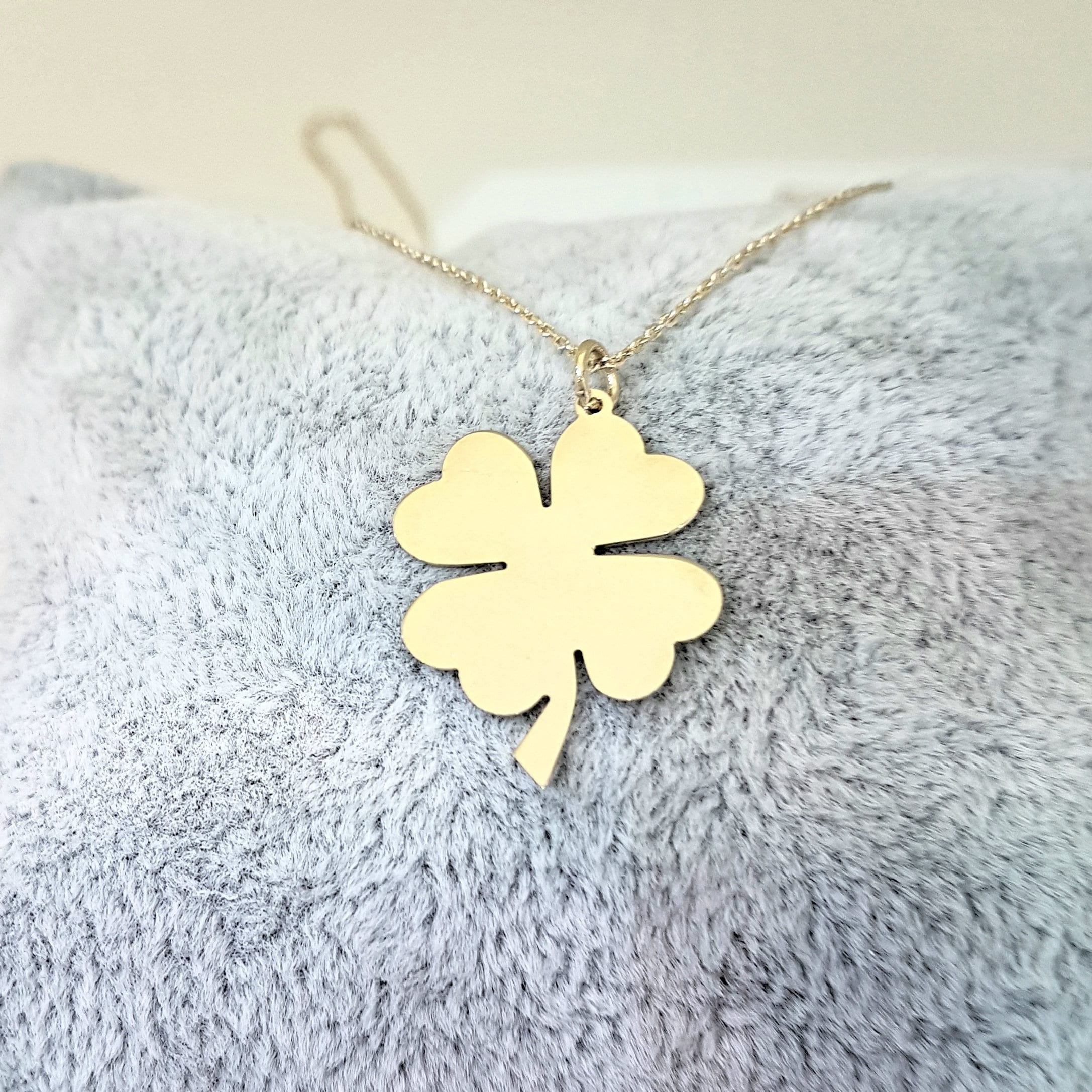 14K Real Solid Gold Four Leaf Clover Pendant Necklace for