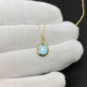 14K Solid Gold Aquamarine Birthstone Necklace for Women, Boho Necklace, Aquamarine Necklace, March Birthstone,  Mother&#39;s Day gift