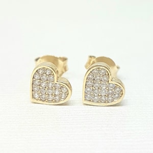 14K Real Solid Gold Heart Stud Earrings for Women , CZ Heart Stud Earrings Gold , Dainty Minimalist Heart Earrings Stud , Gift for Her mom