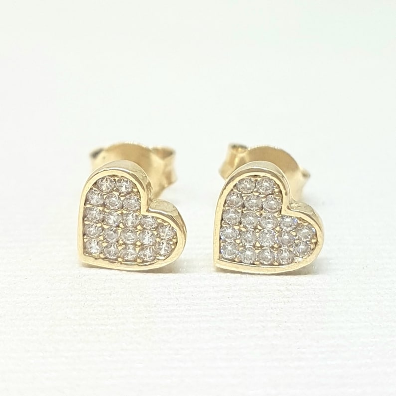 14K Real Solid Gold Heart Stud Earrings for Women , CZ Heart Stud Earrings Gold , Dainty Minimalist Heart Earrings Stud , Gift for Her mom