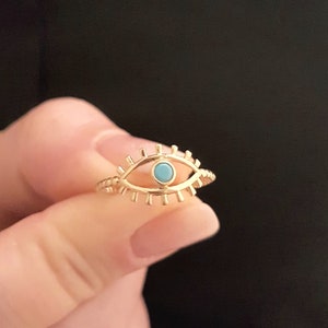 14K Real Solid Gold Turquoise Evil Eye Ring , December Birthstone Ring For Women , Dainty Turquoise Ring , Handmade Ring ,Minimalist Jewelry