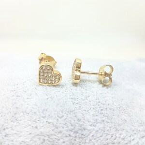 14K Real Solid Gold Heart Stud Earrings , Heart Stud Earrings Gold , CZ Heart Stud Earrings for Women , Heart Earrings Stud , Gift for Her