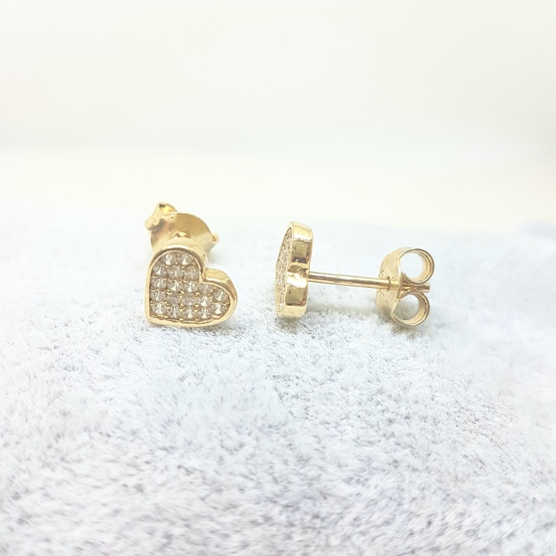 14K Real Solid Gold Heart Stud Earrings , Heart Stud Earrings Gold , CZ Heart Stud Earrings for Women , Heart Earrings Stud , Gift for Her
