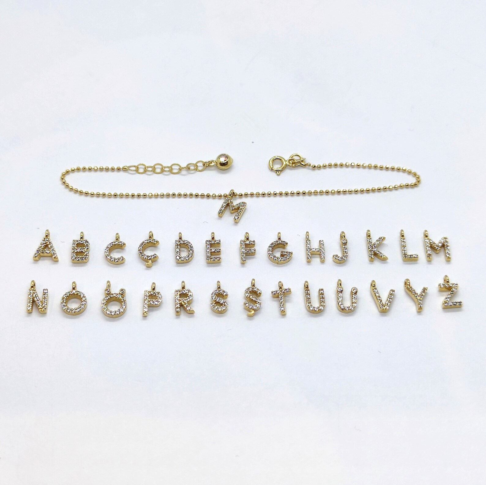 14K Solid Gold Initial Bracelet Initial Bracelet Gold Etsy