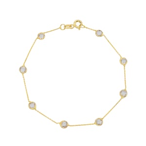 14K Solid Gold Bezel 3 OR 8 Stones Station Bracelet for Women, Chain & Stone Link Bracelet, April Birthstone Bracelet , Christmas Gifts