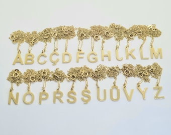 14K Solid Gold Initial Pendant Necklace, Personalized Charm Jewelry