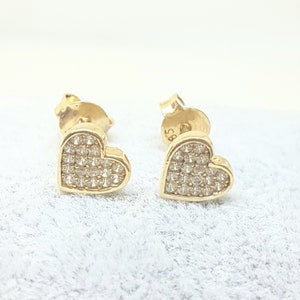 14K Real Solid Gold Heart Stud Earrings , Heart Stud Earrings Gold , CZ Heart Stud Earrings for Women , Heart Earrings Stud , Gift for Her