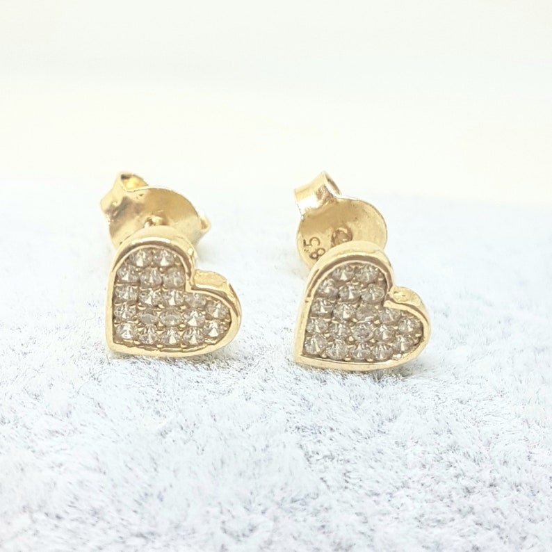 14K Real Solid Gold Heart Stud Earrings , Heart Stud Earrings Gold , CZ Heart Stud Earrings for Women , Heart Earrings Stud , Gift for Her
