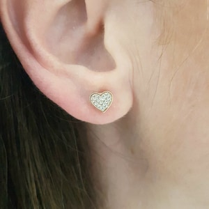14K Real Solid Gold Heart Stud Earrings for Women , CZ Heart Stud Earrings Gold , Dainty Minimalist Heart Earrings Stud , Gift for Her mom