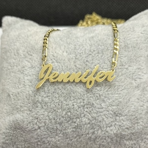 14K Gold Figaro Chain Name Necklace , Custom Name Necklace , Personalized Gifts ,Personalized Jewelry ,Customized Name Pendant ,Gift for her