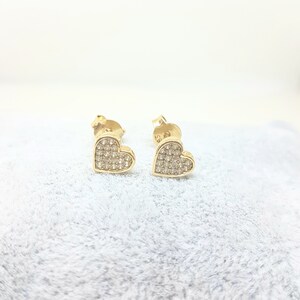 14K Real Solid Gold Heart Stud Earrings , Heart Stud Earrings Gold , CZ Heart Stud Earrings for Women , Heart Earrings Stud , Gift for Her