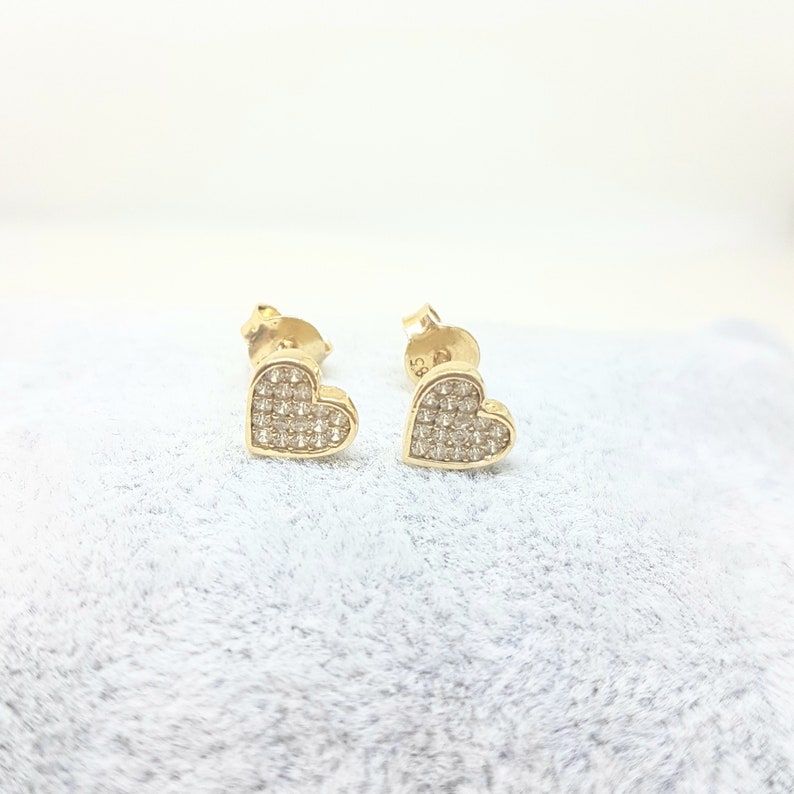 14K Real Solid Gold Heart Stud Earrings , Heart Stud Earrings Gold , CZ Heart Stud Earrings for Women , Heart Earrings Stud , Gift for Her