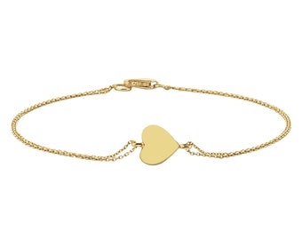 14K Real Solid Heart Bracelet for Women, Dainty Gold bracelet, Heart Bracelet Charm , 14K Gold Bracelet , Christmas Birthday Gift for her
