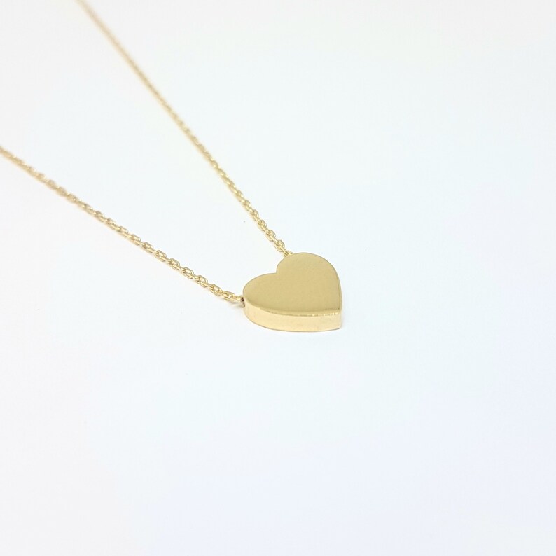 14K Real Solid Gold Heart Tiny Dainty Pendant Necklace , Best Birthday Gift for Women , Heart Necklace Gold , Minimalist Heart Necklace