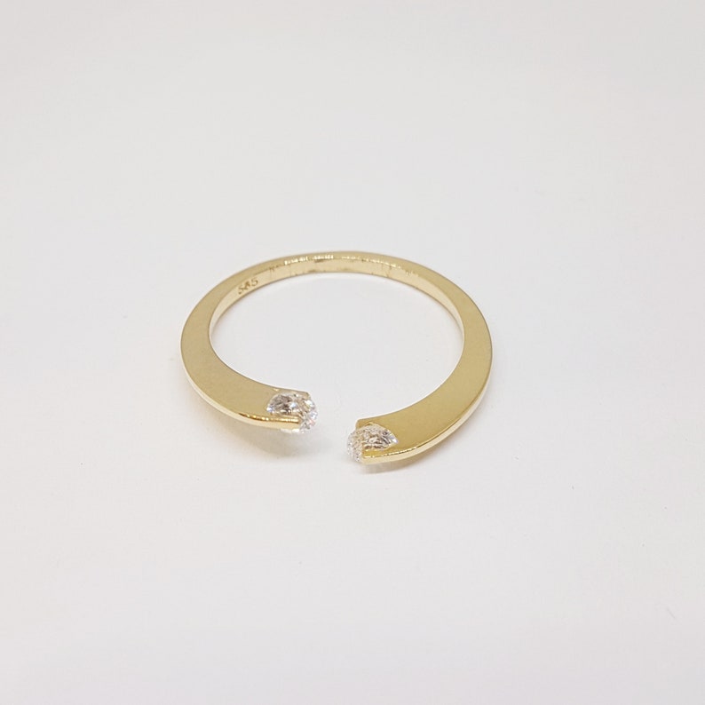 Gold Rings Open Rings 14K Real Solid Gold Open Ring for Women, CZ Open Ring , Minimalist Ring ...