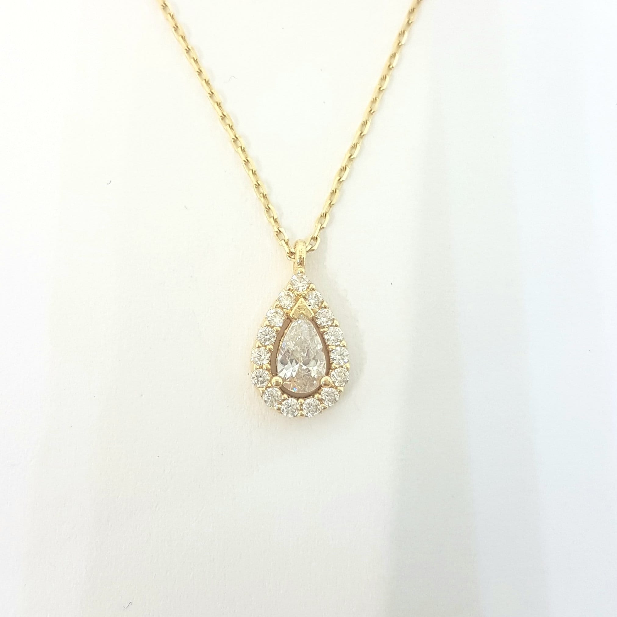 14K Real Solid Gold Teardrop Pendant Necklace for Women Gift Etsy