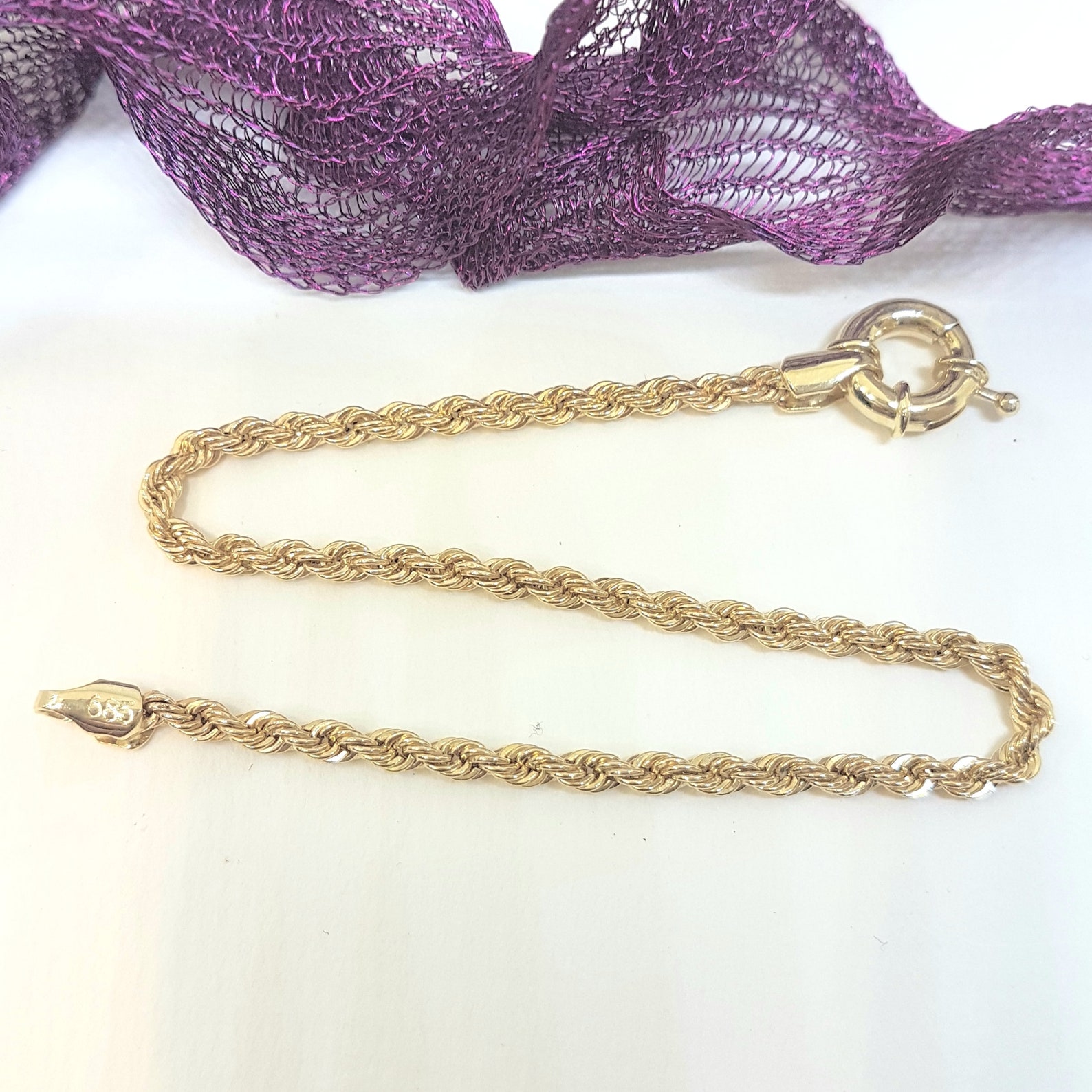 14K Real Gold Rope Chain Bracelet Gold Rope Bracelet 2.5mm Etsy