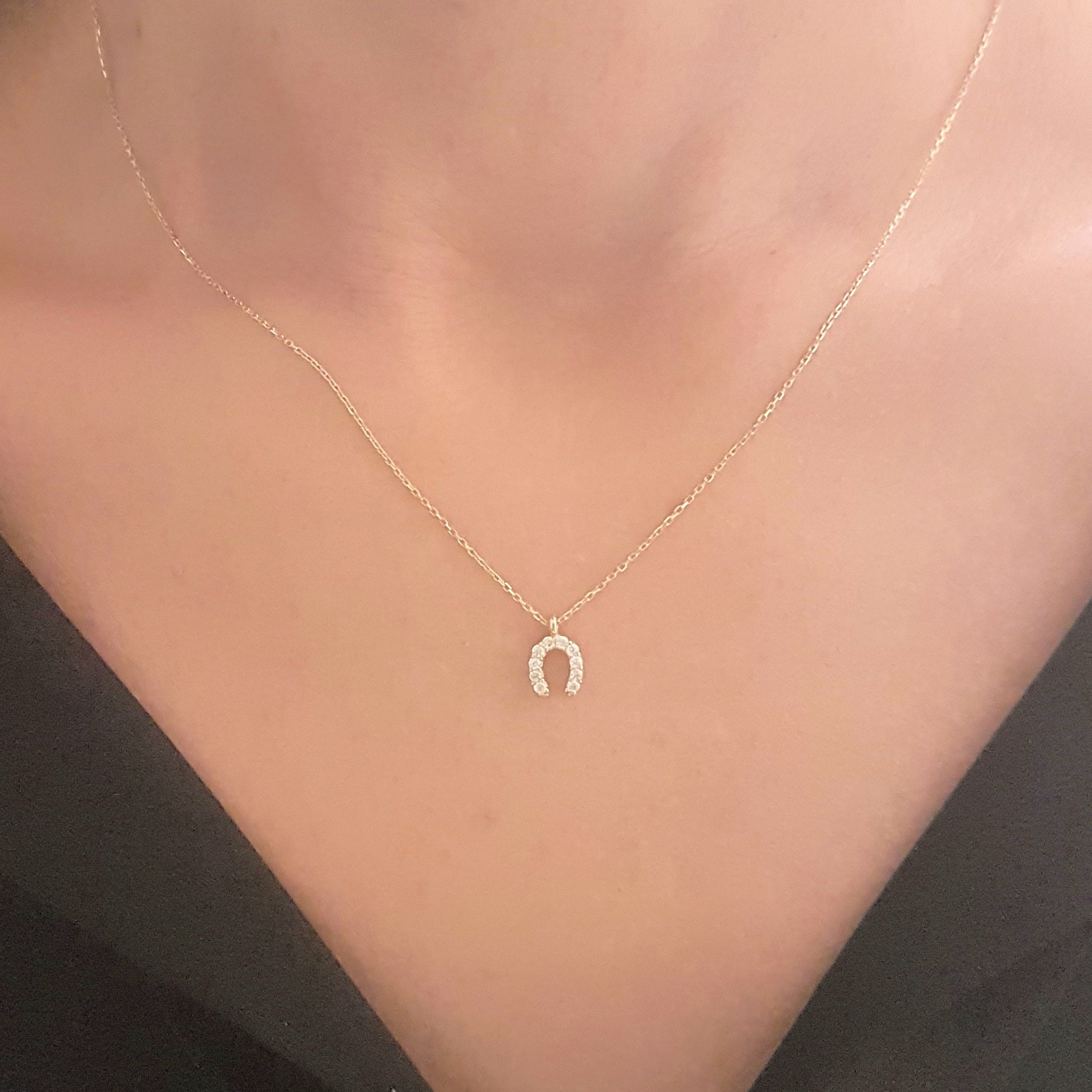 14K Real Solid Gold Horseshoe Necklace for Women birthday Etsy