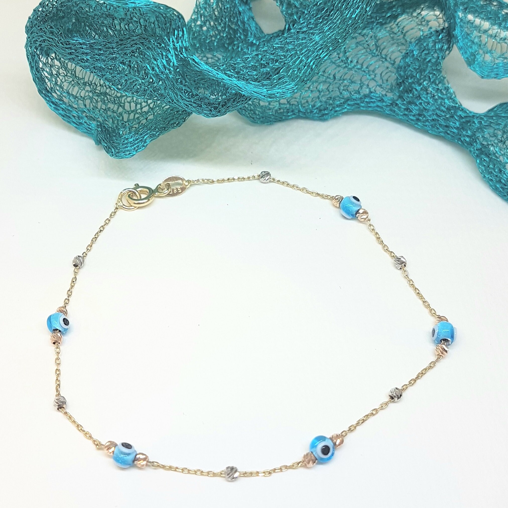 14K Real Solid Gold Evil Eye Bracelet Evil Eye Bracelet for Etsy