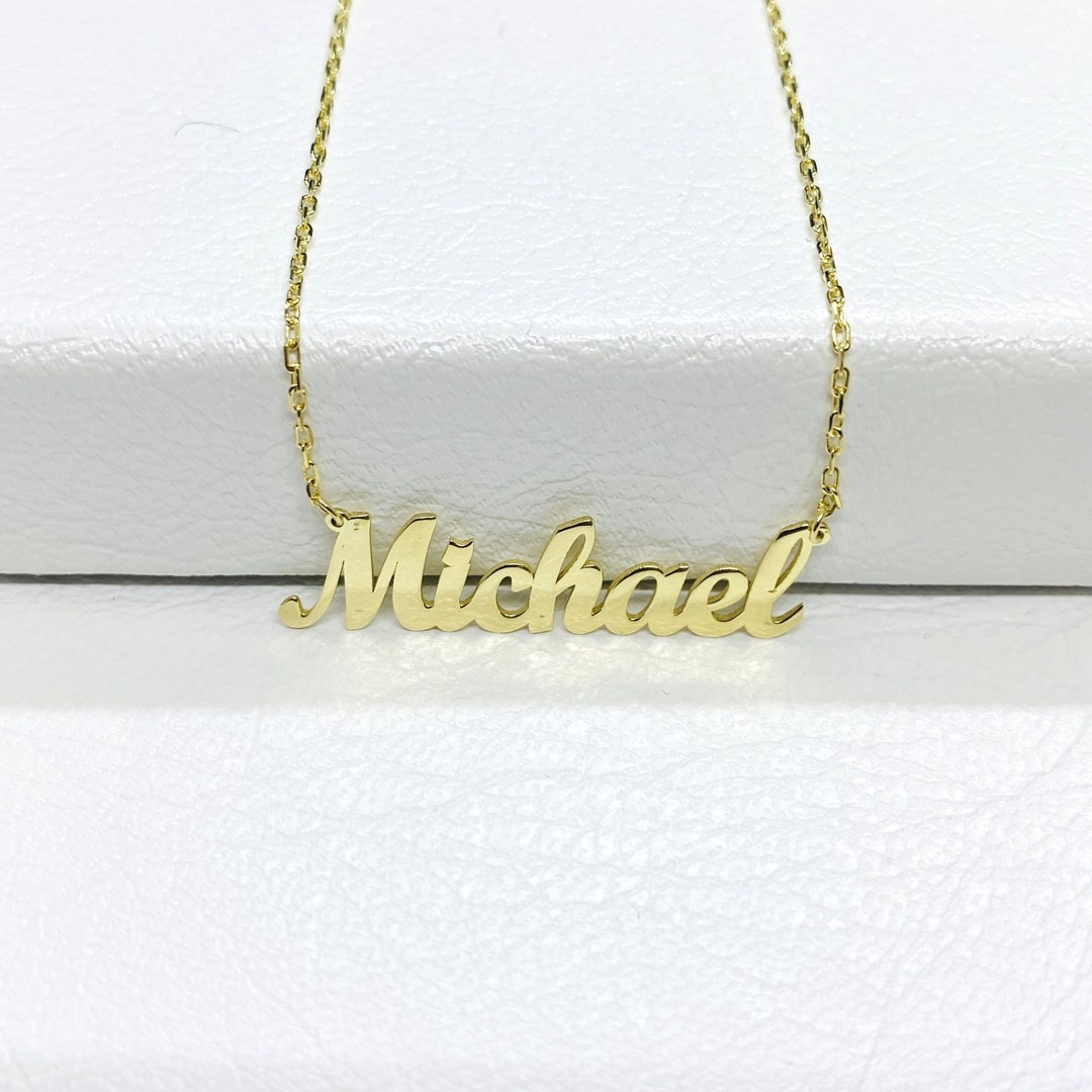 14K Real Solid Gold Name Necklace Gold Necklace With Name Etsy