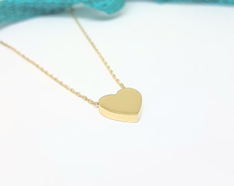 14K Real Solid Gold Heart Tiny Dainty Pendant Necklace , Best Birthday Gift for Women , Heart Necklace Gold , Minimalist Heart Necklace