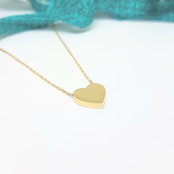 14K Real Solid Gold Heart Tiny Dainty Pendant Necklace , Best Birthday Gift for Women , Heart Necklace Gold , Minimalist Heart Necklace
