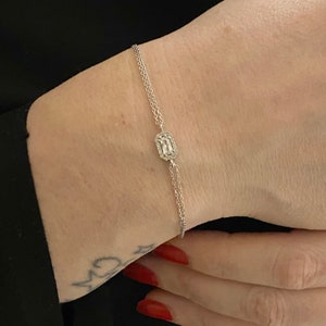 Tiny Baguette Bracelet Silver , 925K Sterling Silver CZ Baguette Bracelet for Women , Minimalist Dainty Baguette Jewelry , Christmas Gift