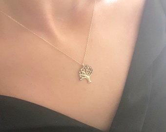 14K Real Solid Gold Tree of Life Pendant Necklace for Women , Tree of Life Pendant , Gift for Mothers , Gift for Her , Handmade Necklace