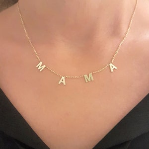 Colar de prata esterlina 925k para mamãe, colar de mãe, colar de voto, colar de 4 letras, colar inicial personalizado para mãe