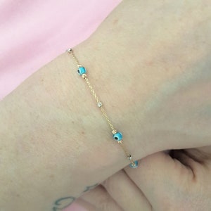 Bracelet mauvais œil en or massif 14 carats pour femme, bijoux mauvais œil turc, bracelet perles mauvais œil, cadeau d'anniversaire, cadeau de Noël