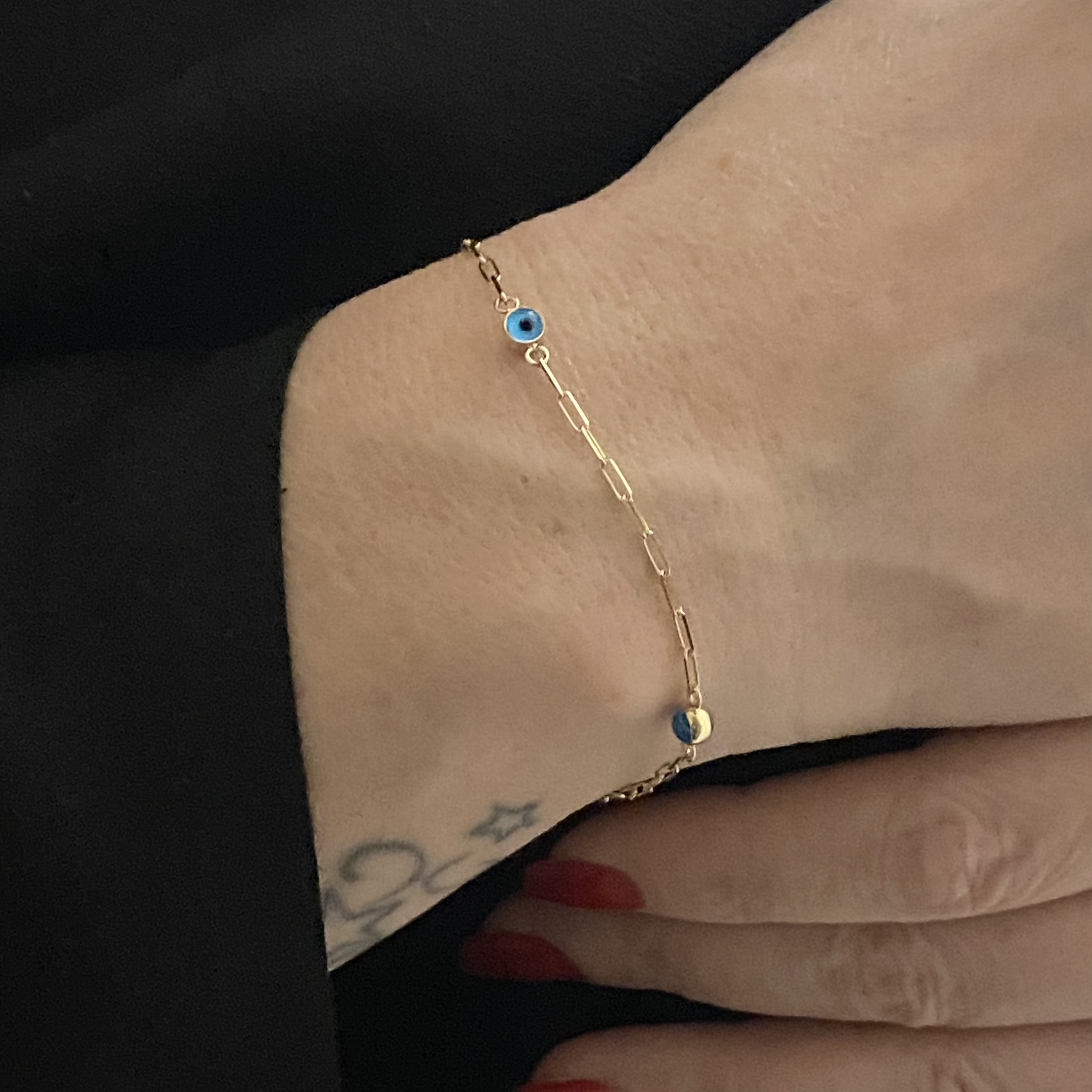 14K Real Solid Gold Beaded Evil Eye Bracelet for Women , Bead Evil Eye — free download