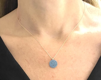 14K massief gouden turkoois hanger ketting, geboortesteen december