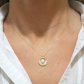Collana Donna Con Conchiglia E Perla - Ciondolo Stella Marina Placcato Oro 14K, Elegante Gioiello A Tema Spiaggia