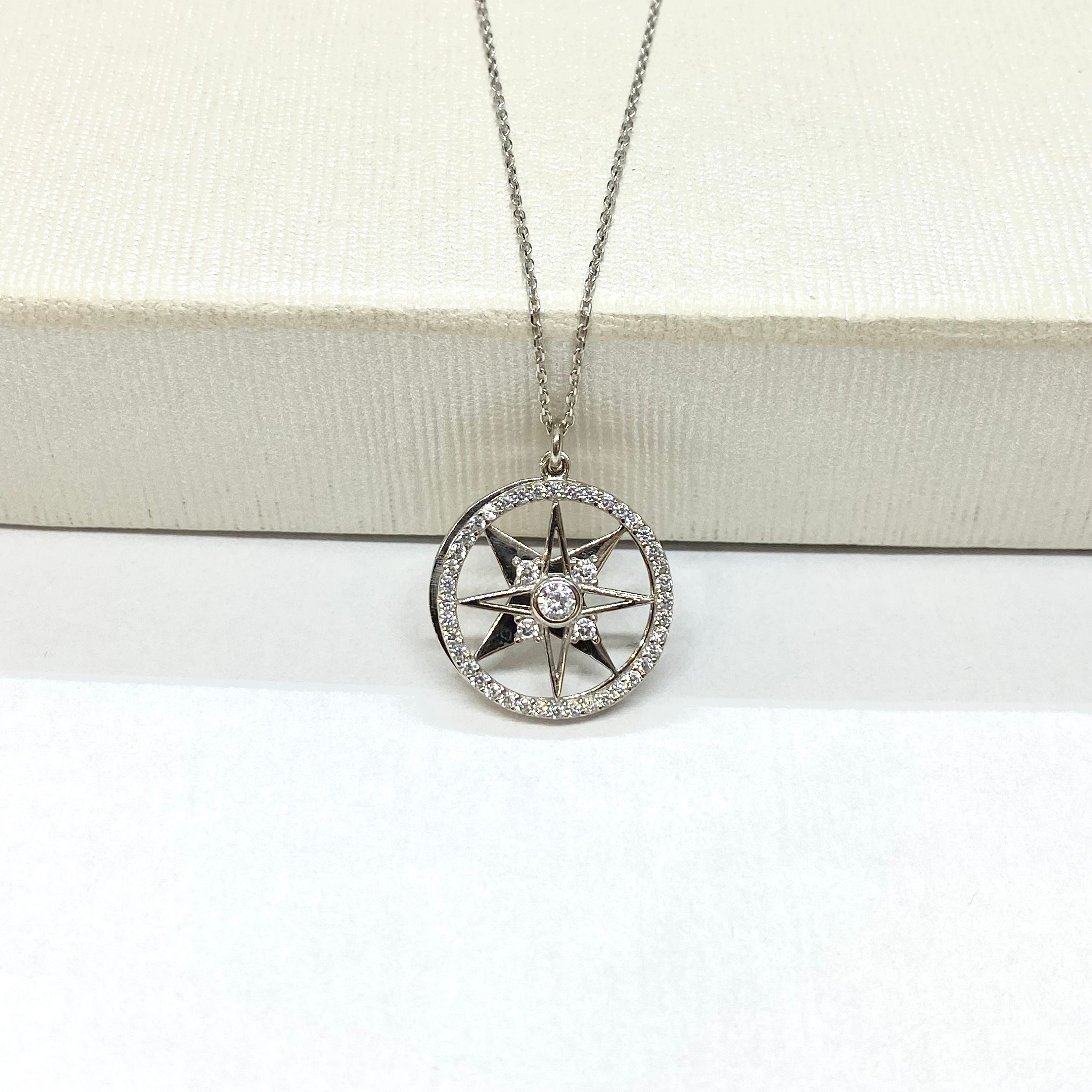 925K Sterling Silver Double North Star Necklace for Women