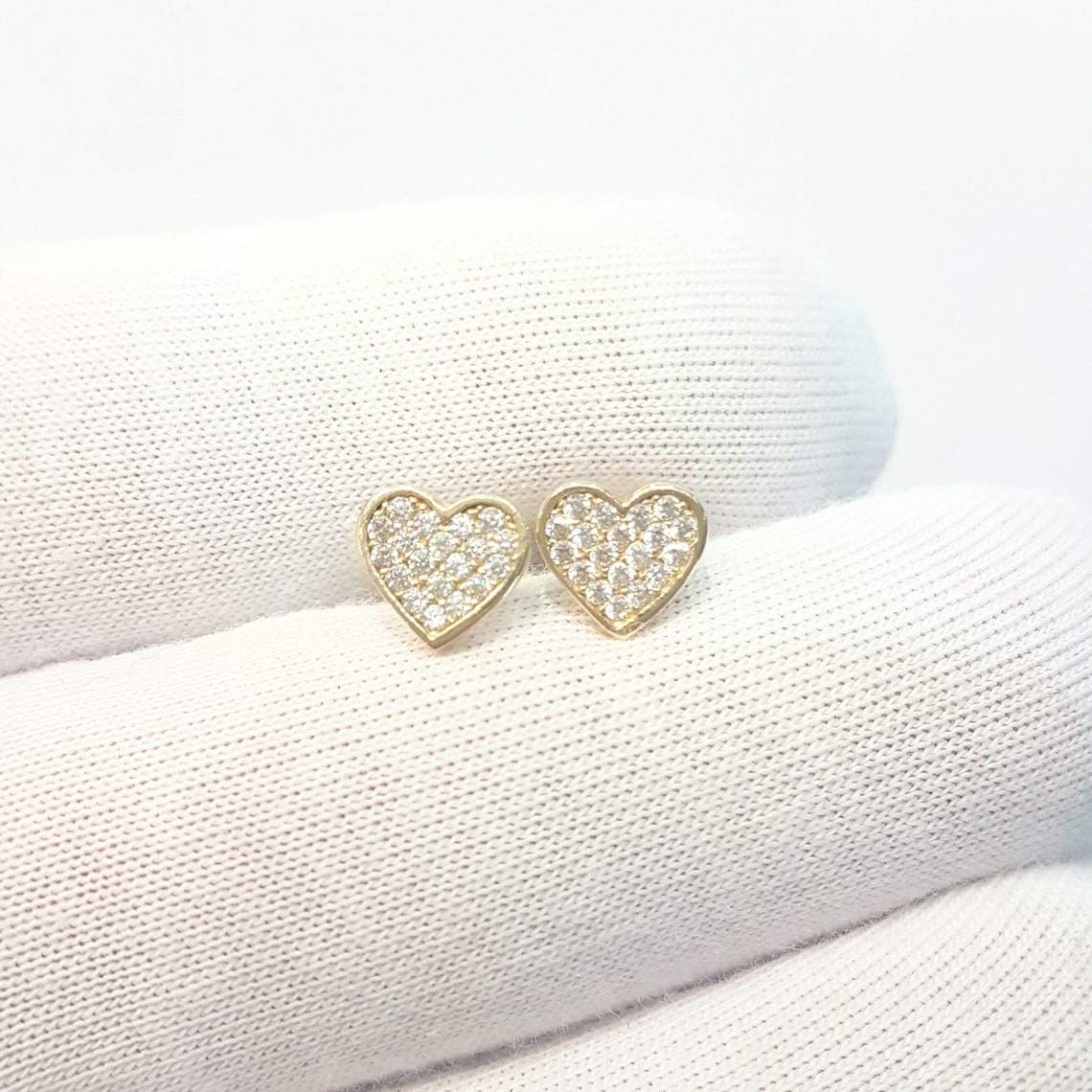 14K Real Solid Gold Heart Stud Earrings Heart Stud Earrings Etsy