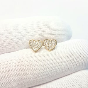 14K Real Solid Gold Heart Stud Earrings for Women , CZ Heart Stud Earrings Gold , Dainty Minimalist Heart Earrings Stud , Gift for Her mom