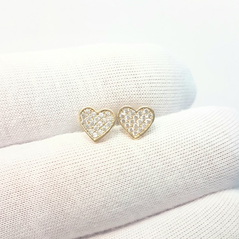14K Real Solid Gold Heart Stud Earrings for Women , CZ Heart Stud Earrings Gold , Dainty Minimalist Heart Earrings Stud , Gift for Her mom