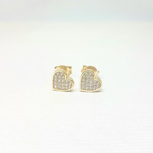 14K Real Solid Gold Heart Stud Earrings , Heart Stud Earrings Gold , CZ Heart Stud Earrings for Women , Heart Earrings Stud , Gift for Her