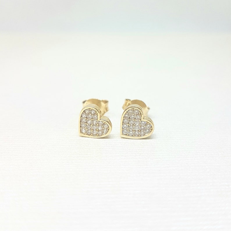 14K Real Solid Gold Heart Stud Earrings , Heart Stud Earrings Gold , CZ Heart Stud Earrings for Women , Heart Earrings Stud , Gift for Her