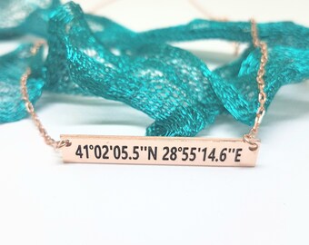 925K Sterling Silver Custom Coordinates Bar Necklace, Personalized Latitude Longitude Jewelry , Birthday Gifts, Christmas Gift