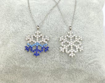 925 Sterling Silver CZ Pave Snowflake Pendant Necklace